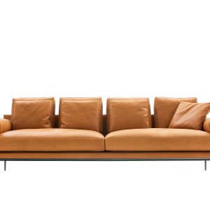 The edenic Atoll sofa designed by Antonio Citterio for B&B Italia in camel toned leather - Front View