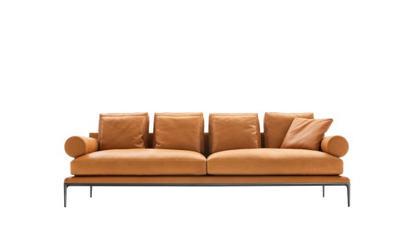 The edenic Atoll sofa designed by Antonio Citterio for B&B Italia in camel toned leather - Front View