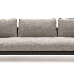The Epoque Fashion Sofa by Stefani Spessotto for Ditre Italia exudes refinement and is inpired by Italian Rationalism. Shown here is light grey upholstery fabric and slate grey leather structure - Front View