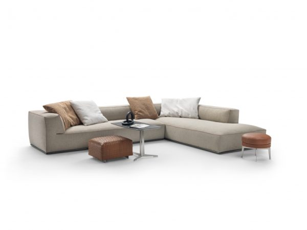 Minimalist Modular L-shape Sofa Perry by Antonio Citterio in Greige Fabric exudes contemporary luxury - Side View