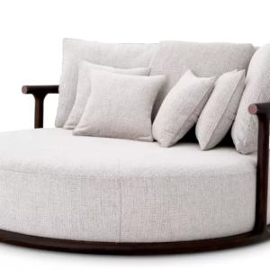 James Said Round Libero Luxury Sofa with Timber Backrest and Arms - Side Angle View