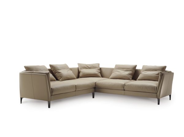 The timeless Bretagne Sofa from Poltrona Frau in Beige Fabric and Leather - Side Angle View